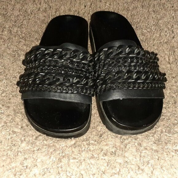 KENDALL & KYLIE-Shiloh-Chain Link Platform Slide Black Leather-SZ 6M-Excellent - Picture 3 of 6